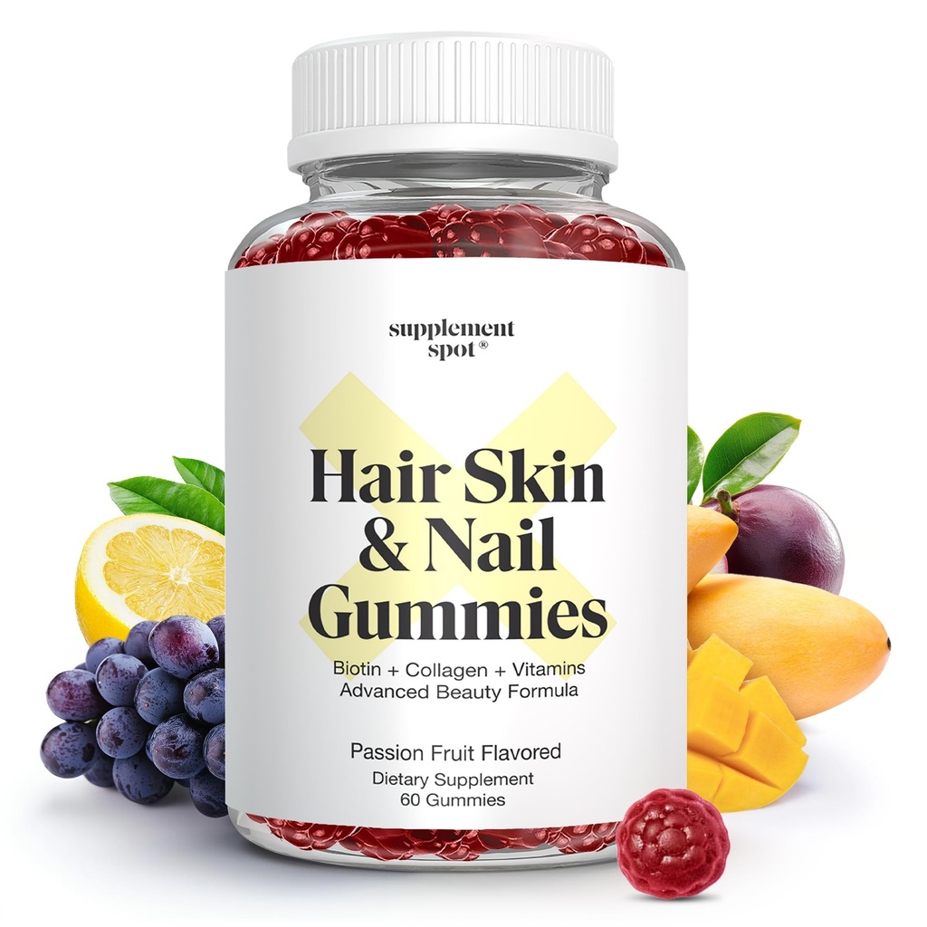 毛皮和直肠维生素,6000 mcg Biotin Gummys w/Collagen, Passion 水果燃烧的毛皮维生素,Gluten Free Collagen 补充剂(60 Counter)