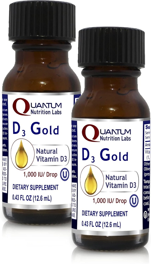 QNL D3 黄金 - 维生素D液滴 - 骨强补充剂 - 提供心血管和免疫支持 - 高米健康与健康产品 - 0.43 fl oz(2 Pack)
