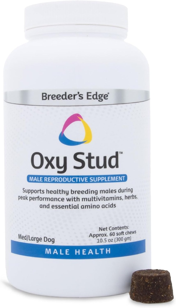 Breeder的Edge Oxy Stud Soft Chews为雄性狗和猫设计,帮助支持雄性生殖健康特有的育种和营养需求,60 cm t中和大狗