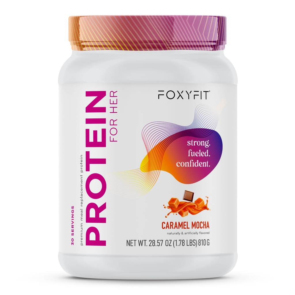 FoxyFit Protein for her, Caramel Mocha Whey 蛋白粉 配有 CLA 和 Biotin 配有健康胶片 (1.85磅)