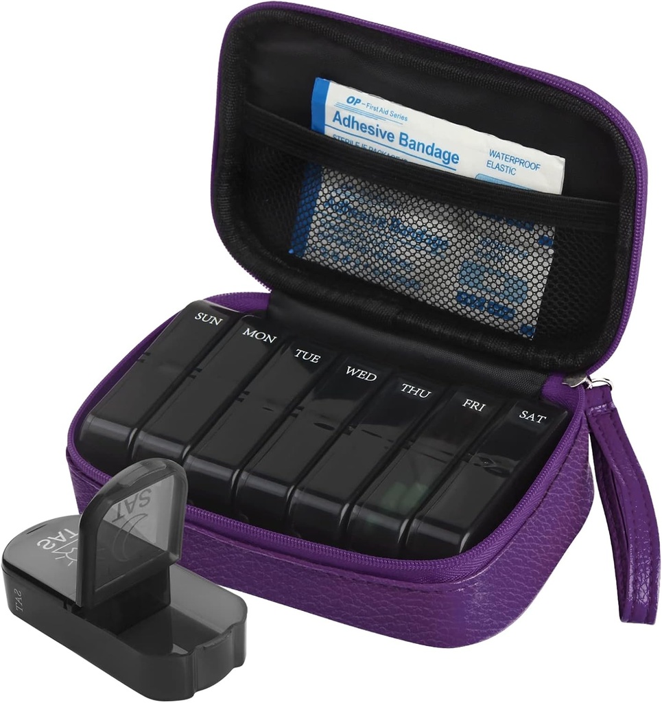 每周一次 PU 皮质药丸 袋装组织者案例 2 Times a day, AM PM Daily Pill box to hold Vitamin, Fish Oil, Supplies and Medicine (Purple) 互联网档案馆的存檔,存档日期2013-12-20.