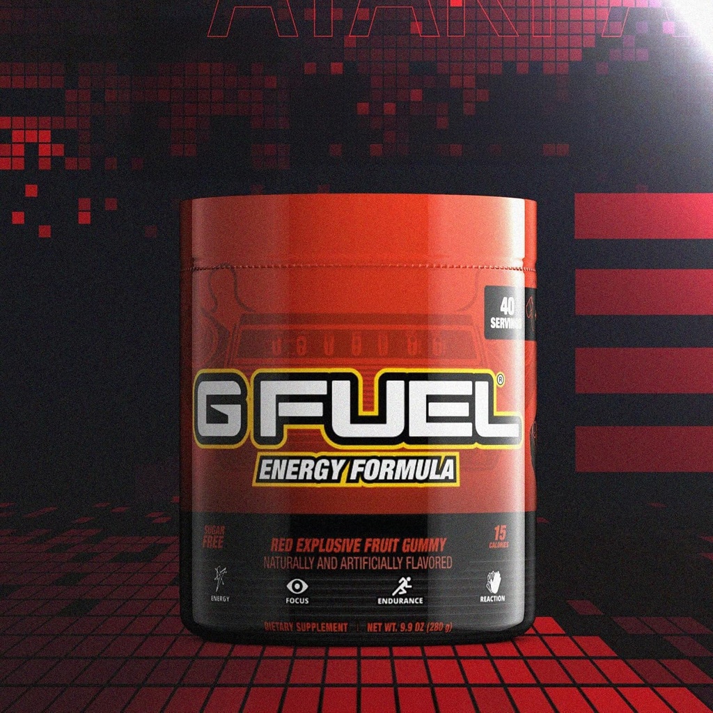 G Fuel 2600+TM 能量饮料粉,预研咖啡因混合剂用于赌博,无糖聚焦氨基,维生素+抗氧化剂,9.9oz(红色爆炸果汁,40种服务)