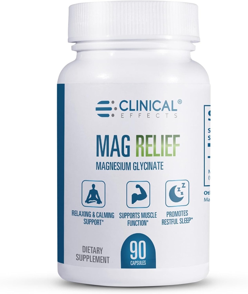 临床效果 Mag Relief 镁补充剂 - 275mg 纯镁 Glycinate Capsules - 90 镁 Capsules - Cramp Defense, Bone,肌肉和神经支持 - 美国制造