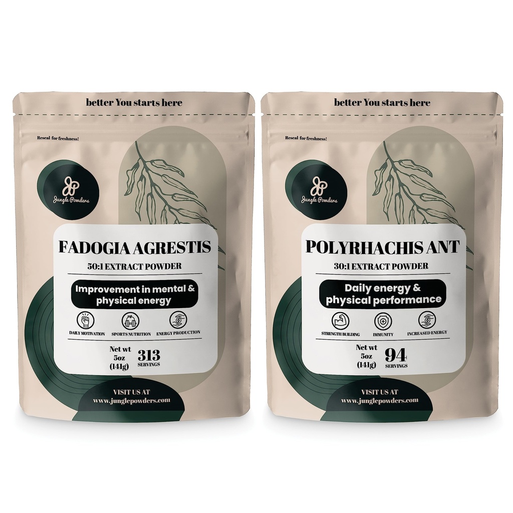 Jungle Powders Fadogia Agrestis Powder for Men 50:1 313 Servings, Black Ant Extract 30:1 94 Servings 5oz, Traditional Mens Health Support for Drive & Passion