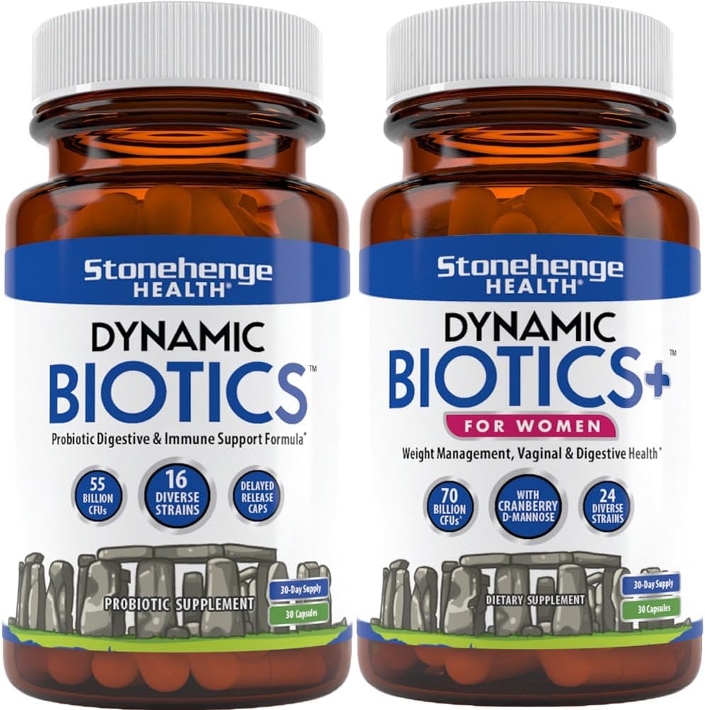 石柱健康动态生物+动态生物+妇女Probiotics Bundle补充剂,支持消化和女性健康
