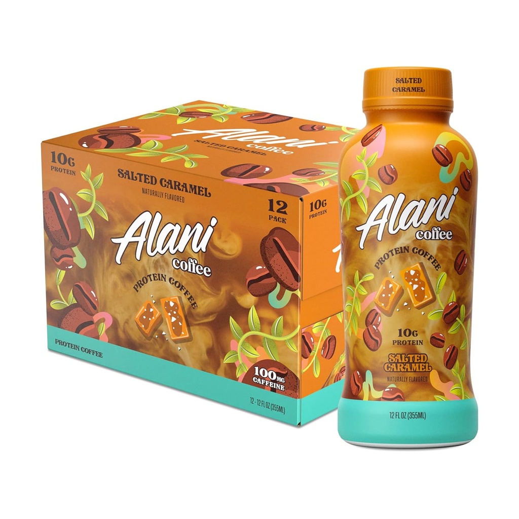 Alani Nu 蛋白质咖啡 SALTED CARAMEL 准备饮用10g 蛋白质 | 100mg Cafeine | 90 Calories,自然 Flavored | 12 Fl Oz 瓶子 | 12 Pack