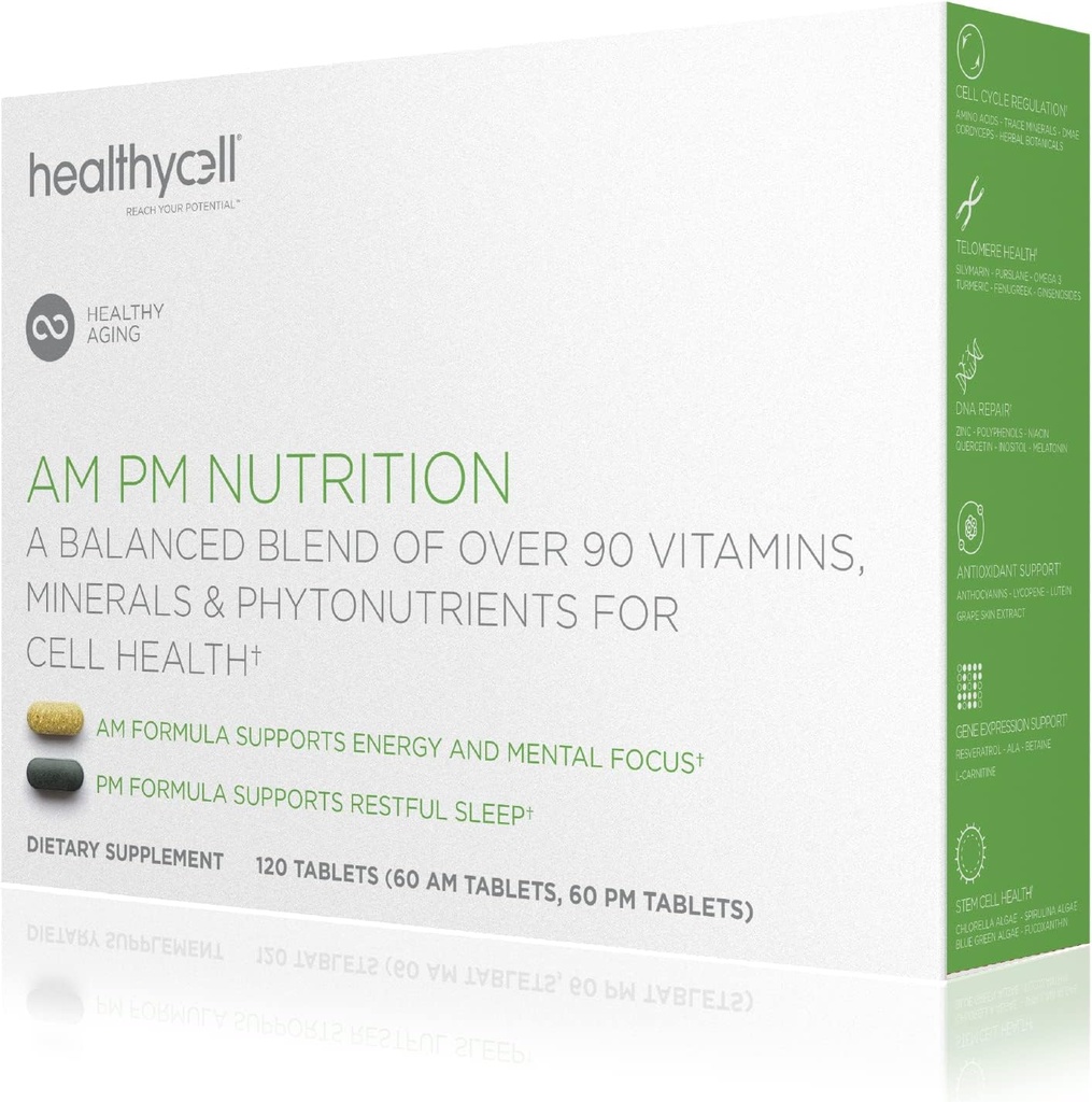 健康Cell AM PM 日夜营养 - 混合90种维生素,矿物,Probiotics和营养素支持整体健康,能源,焦点和睡眠 - 男女自然多维特敏 - 30种服务