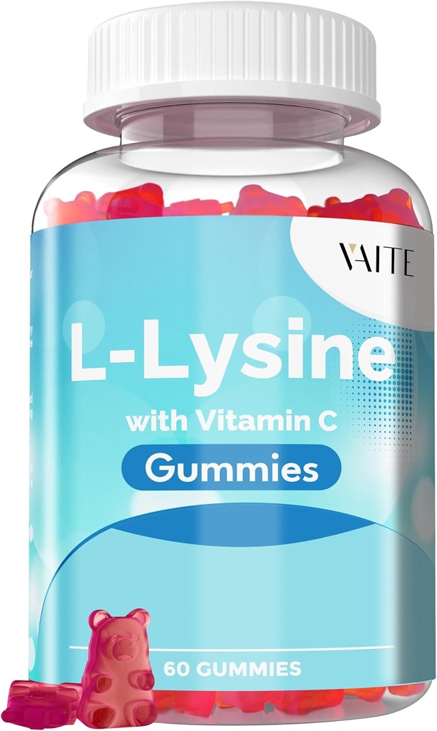 VAITE L-Lysine 800mg Gummys配有维生素C - 皮肤,唇和冷酸 * 支持妇女 - 成人赖氨酸,支持组织健康和免疫系统,氨基酸和复合补充物,60 Vegan Chewable