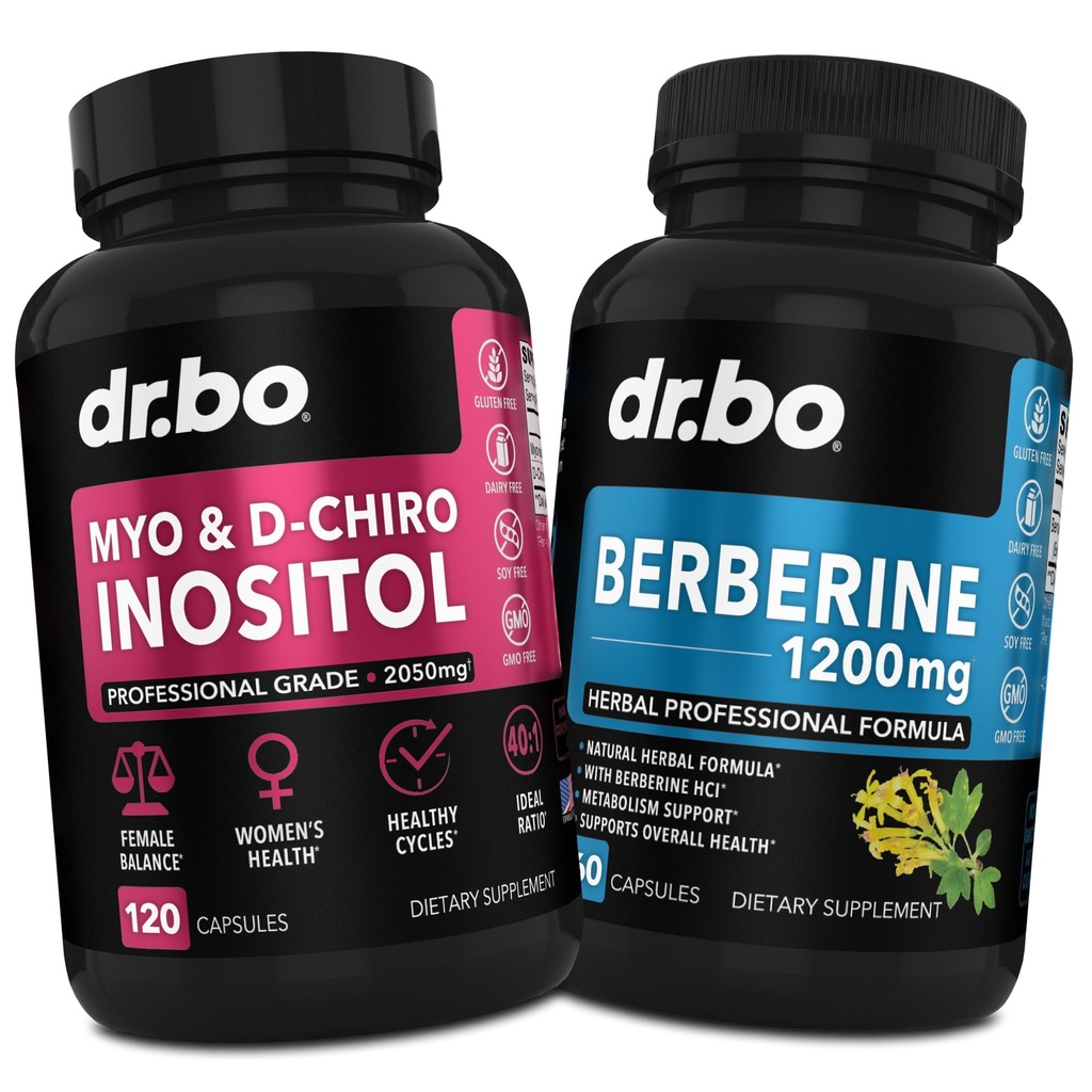 Myo-Inositol & D-Chiro Inositol & Berberine 补编 Capsules - 支持荷尔蒙平衡,常规月经循环,妇女健康 - 1200mg 柏尔宾药用于健康代谢