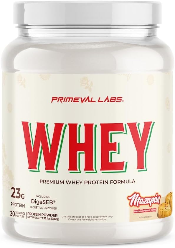 Primeval Labs Pure Whey 蛋白质集中 肌肉生长和复苏 容易混合 公式 Mazapan 20 服务