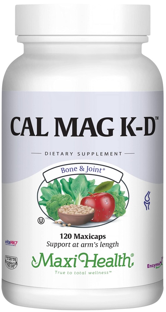 Maxi Health Menth and Women 500 mg Calcium 补充维生素D3(2000 IU)、镁(250 mg)和维生素K2(150 mcg) - Bone、牙齿和联合支持 - 120 capsules
