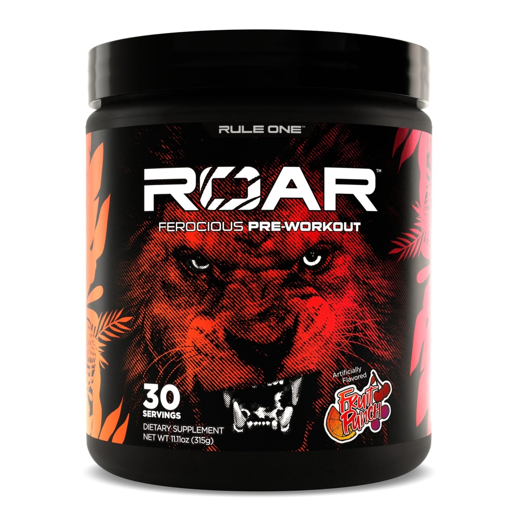 规则1 R1 Roar - 与Creatine,Beta-Alanine,Citrulline,Electrolytes & Cafeine(30架,水果扑克)合作的预战粉
