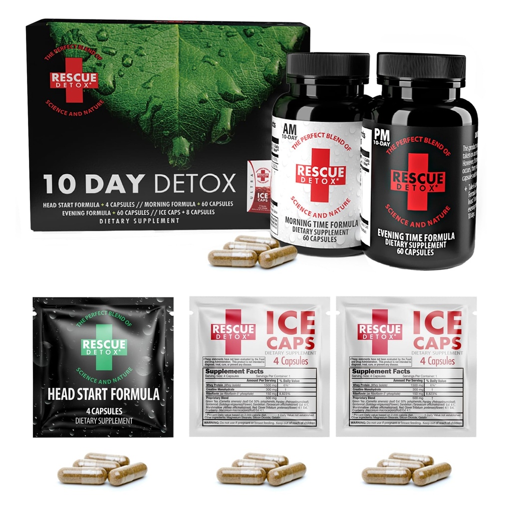 拯救Detox 10天永久Detox Kit - 132ct Capsules 综合全身清洁与Bonus Instant ICE Caps