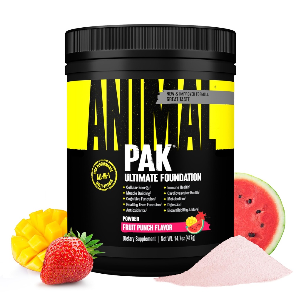 Animal Pak - Convenient All-in-One Vitamin & Supplement Powder, Fruit Punch - Zinc, Vitamins C, B, D, Amino Acids, Immune Support, Digestive Enzymes - Daily Multivitamin for Women & Men - 60 Scoops