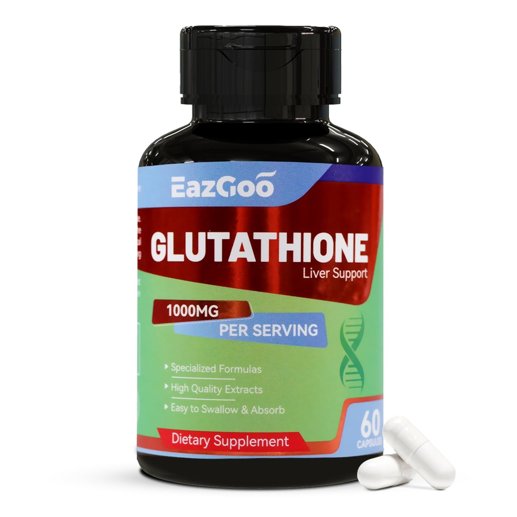 Glutathione 补充 1000mg 抗氧化剂补充 – Premium Vegan Formation for Immune 支持, Skin Brighting & Liver Detox – Allergen- Free, 非 GMO, 有效井泡(60 Capsules)