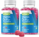 成人和青少年的维生素D3 Gummys - 3,000 IU, 75mcg, 额外力量 - 联合与肌肉健康, Immune Boost - 蔬菜维生素D Gummys - 蔬菜, Gelatin Free - Tasty Berry Flavored Gummy