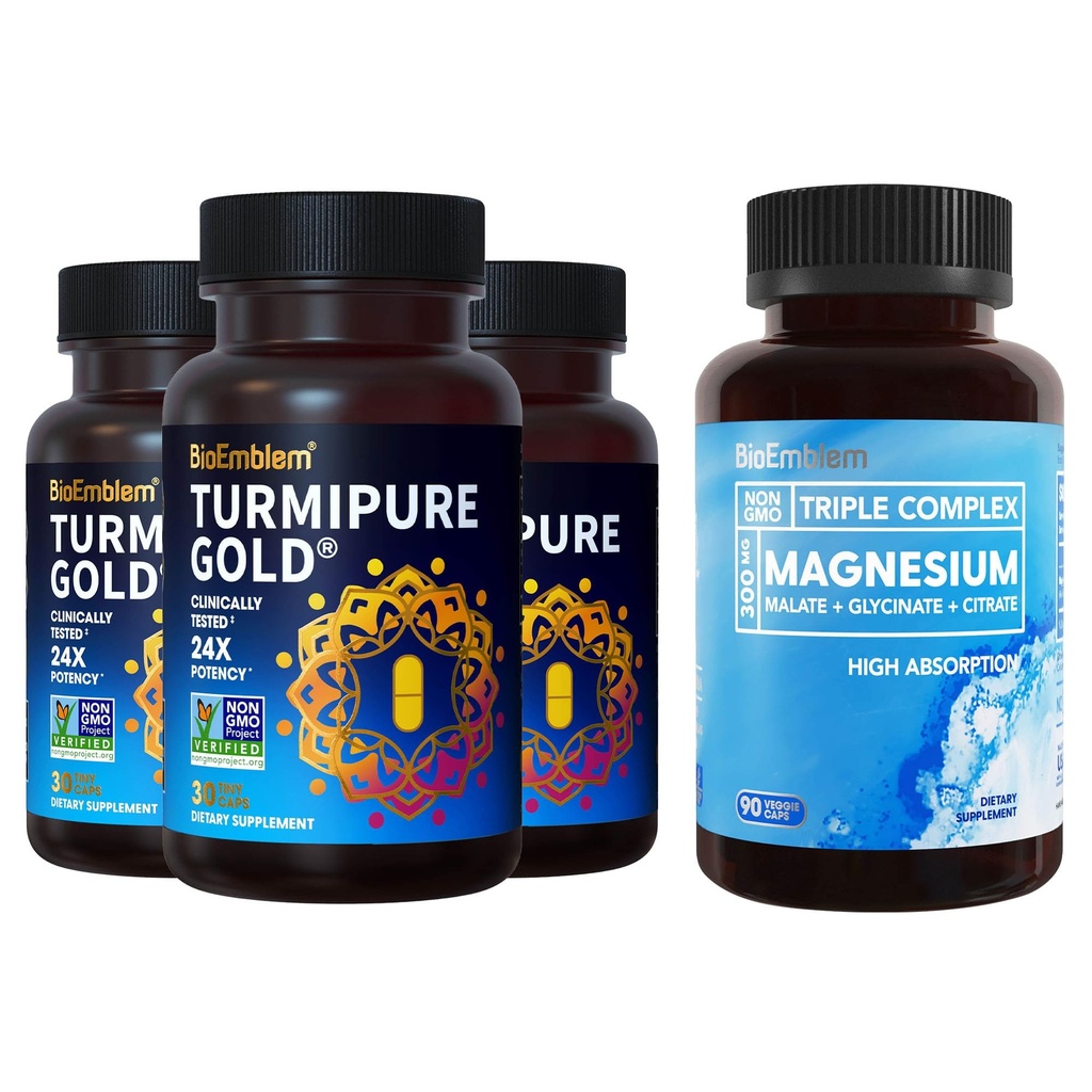 BioEmblem 三聚镁复合物和BioEmblem Turmeric Curcumin 与临床研究的TurmiPure - 联合支持,健康炎症图尔补充物