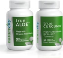 NatureCity联合支持 BundleQQ True-Aloe Made with Organization AloeVera, 120 Capsules + True-Curcumin 配有500毫克高吸收性BCM-95 Curcumin + Turmeric 基本油, 30 Capsules