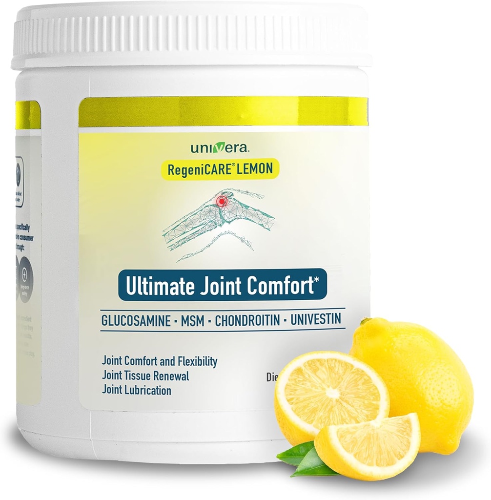 Univera RegeniCARE Canister, Glucosamine, Chondroitin, MSM, Univestin, Restores Cartilage, Supports Joint Comfort + Mobility + Flexibility, 30-Day Supply (Lemon Flavor)