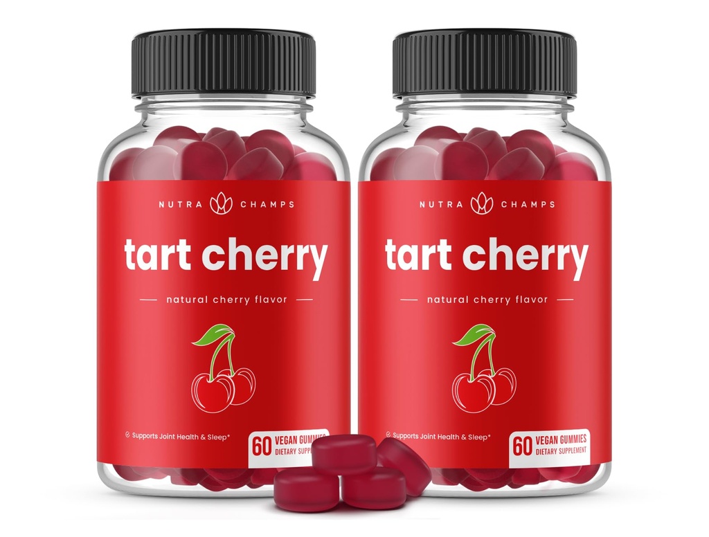 NutraChamps Tart Cherry Gummys - 3000mg Tart Cherry 与 Celery种子 - Uric Acid Cleanse 补充 - 抗氧化剂,联合舒适剂,灵活性,免疫健康,睡眠 - 60 Vegan Gummys (2-Pack)