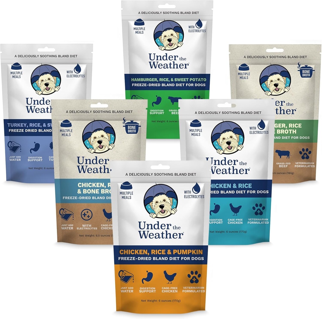 Under the Weather Bland Diet for Dogs | Easy to Digest for Sick Dogs | Always Be Ready | Contains Electrolytes - All Natural Freeze Dried 100% Human Grade Meats | 6 Pack - Multiflavor - 6oz