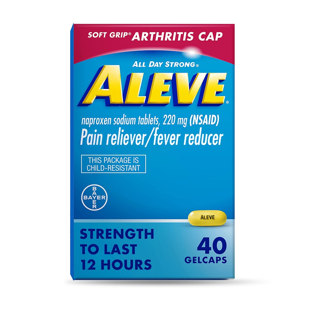 Aleve Gelcaps with Soft Grip caps, Naproxen Sodium, 疼痛救济医学, 40 计数