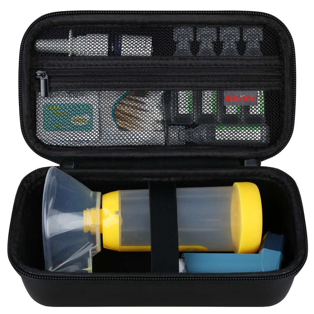 Elonbo 携带Asthma Inhaler、儿童与成年人Inhaler Spacer、Masks、Inhaler Holder Asthma 旅行组织袋、袋装过敏药、Ventolin Inhaler、黑色(仅案例)