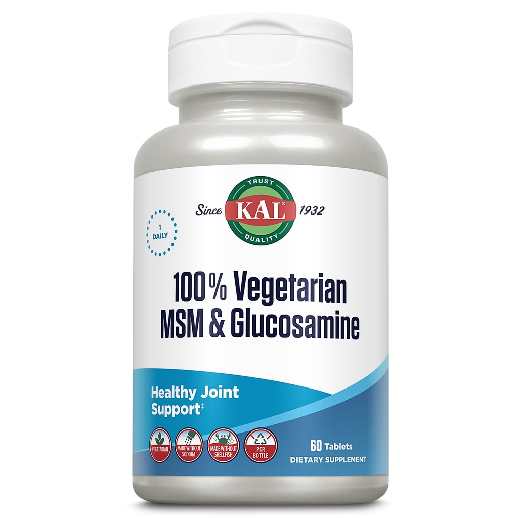 KAL 100% Vegetarian MSM & Glucosamine - 健康联合支持 - Vegan Glucosamine and MSM 补充 - 无壳鱼制造 - 实验室 - 60天保障 - 60个服务,60个餐具