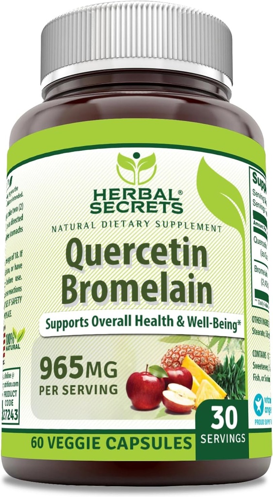 Herbal Secrets Quercetin 800 Mg 与 Bromelain 165 Mg 补编 | 60 Veggie Capsules | 非GMO | Gluten-free | | 美国制造