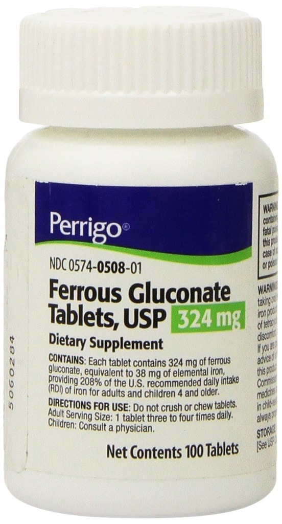Ferrous Gluconate 碑文, 324 mg, 100 计