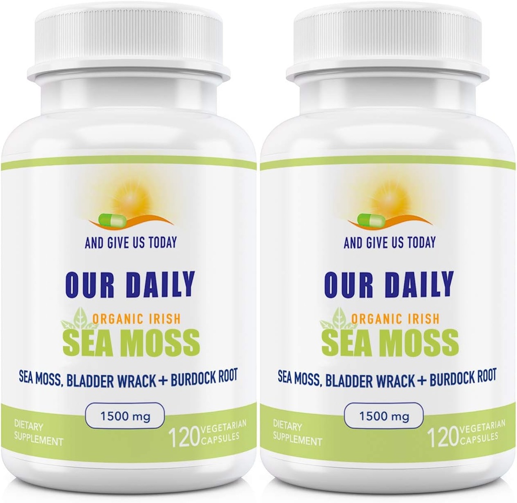 我们的每日Vites Sea Moss Capsules 1500mg (2 Pack) - 野生爱尔兰海 Moss Bladderwrack and Burdock Root Superfood Blend - Immune system, Gut Health & Thyroid Supports - 240 植物学家 Capsules