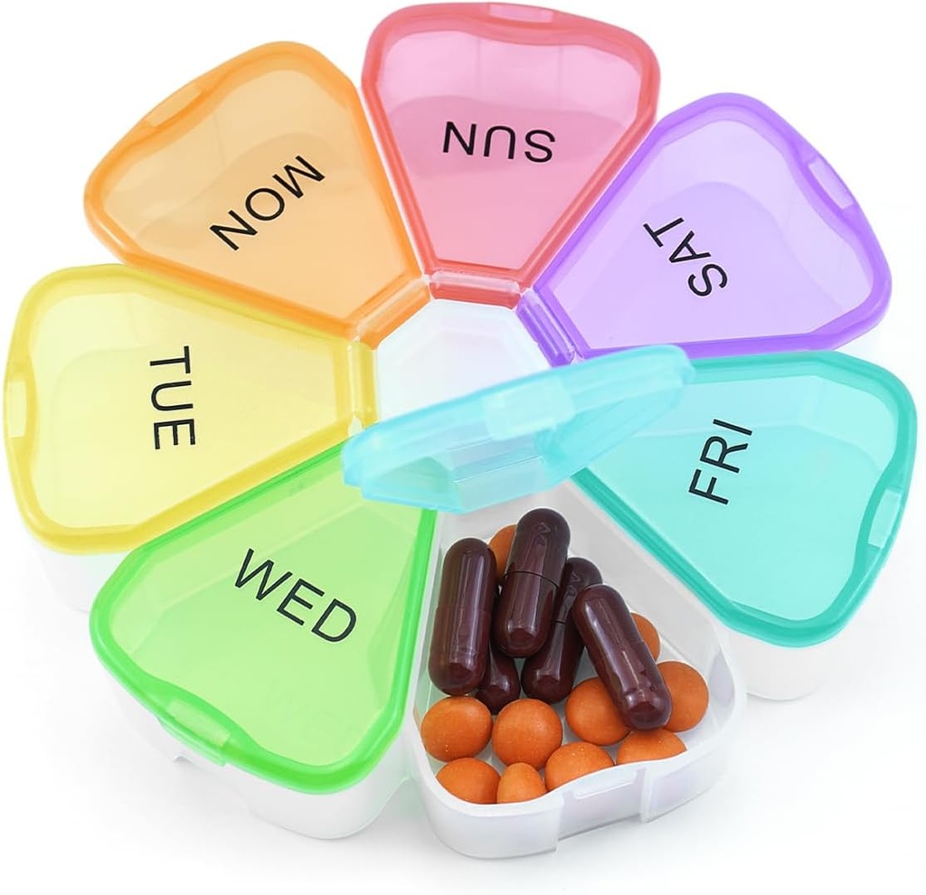 Quacc Cute Weekly Pill 组织者 旅行 7日可携带 圆花药盒 包装药盒 大型维生素鱼油药丸的 Medcine 持有者 存储 - 彩虹