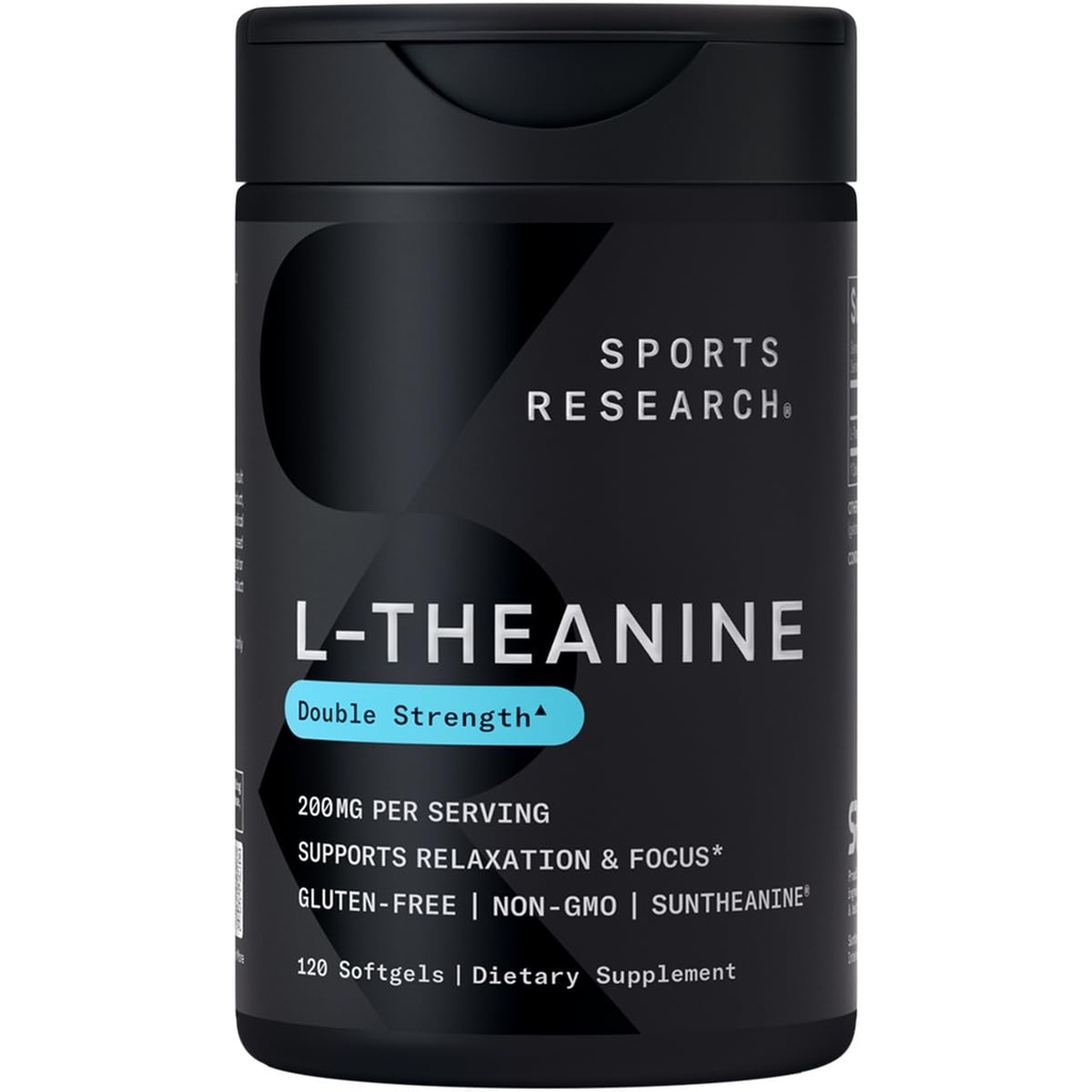 体育研究双强 L-Thenine 补编 - Suntheanine Softgels for Focus, relaxion and alertness - 由椰油,Non-GMO & Gluten Free - 200mg, 120 Count 制造的非醉心支持
