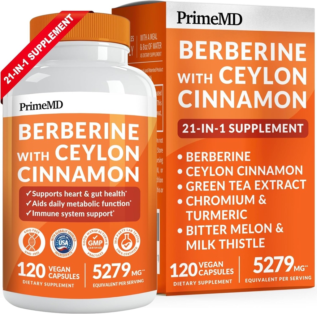 21-in-1 柏柏林补充剂 锡兰桂 - 柏柏林 1500 mg 配色rom,Bitter Melon 和 Green Tea Excert - 柏柏林5X 配色管理与代谢支持 5279 mg (120 cm)