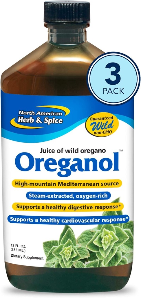 North American Herb & Spice Oreganol P73 Juice - 12 fl oz - Pack of 3 - Wild Oregano Oil - Heart & Digestive Health - Kidney, Pancreas & Liver Support - Non-GMO - 173 Total Servings