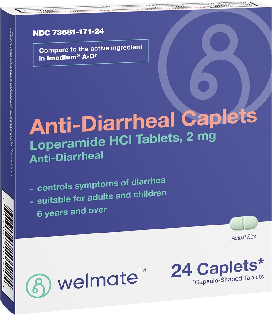 WELMATE - 抗腹泻卡片(24个卡片) - Loperamide HCL 2 mg - 腹泻症状缓解 - Upset Stomach Reliver - 抗腹泻药 - Over-Counter Medication