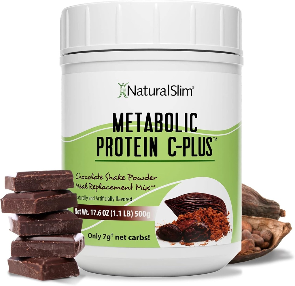 含有维生素和矿物的天然硫蛋白粉(NaturalSlim protein Powder) 元素C-Plus - 配有维生素C,锌和氨基酸的食用替代粉 - 巧克力蛋白粉 10 services 1.1 lb.