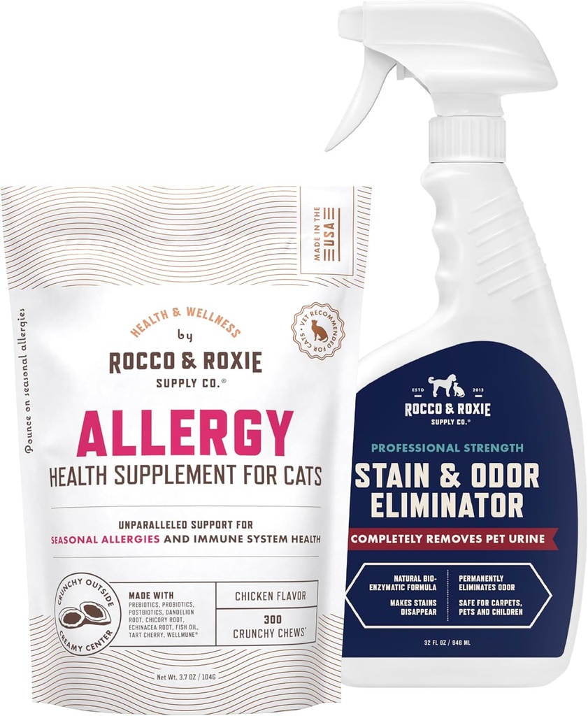 Rocco & Roxie 猫过敏补充剂 & Stain & Odor 清除器包