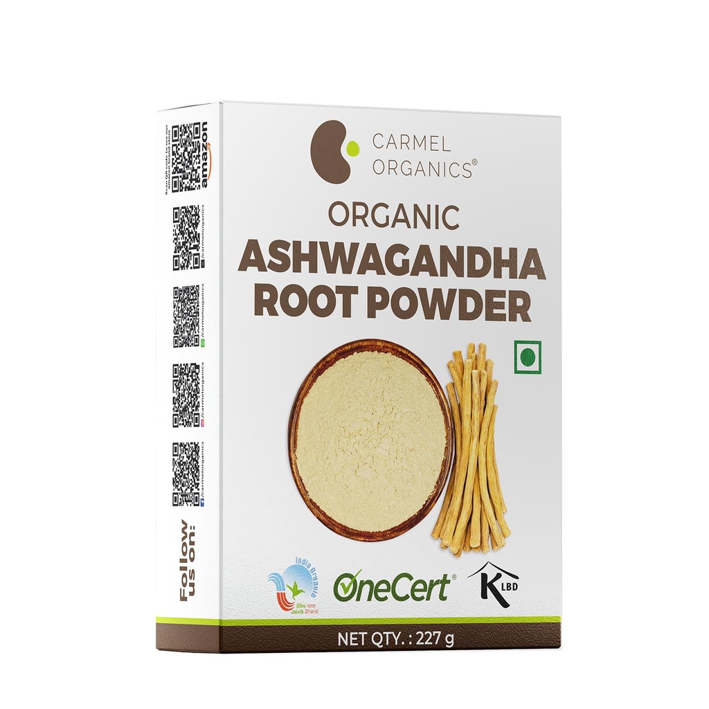 CARMEL ORGANICS 有机Ashwagandha 根粉(8 Oz或227g/0.5磅) USDA认证。 印度的Withania Somnifera,