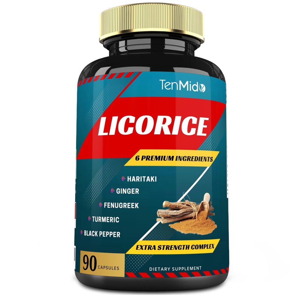 带有Turmeric、Ginger、Fenugreek、Haritaki、Black Pepper - 支持文摘函数的Licorice Capsules - 90 Caps,3个月供应