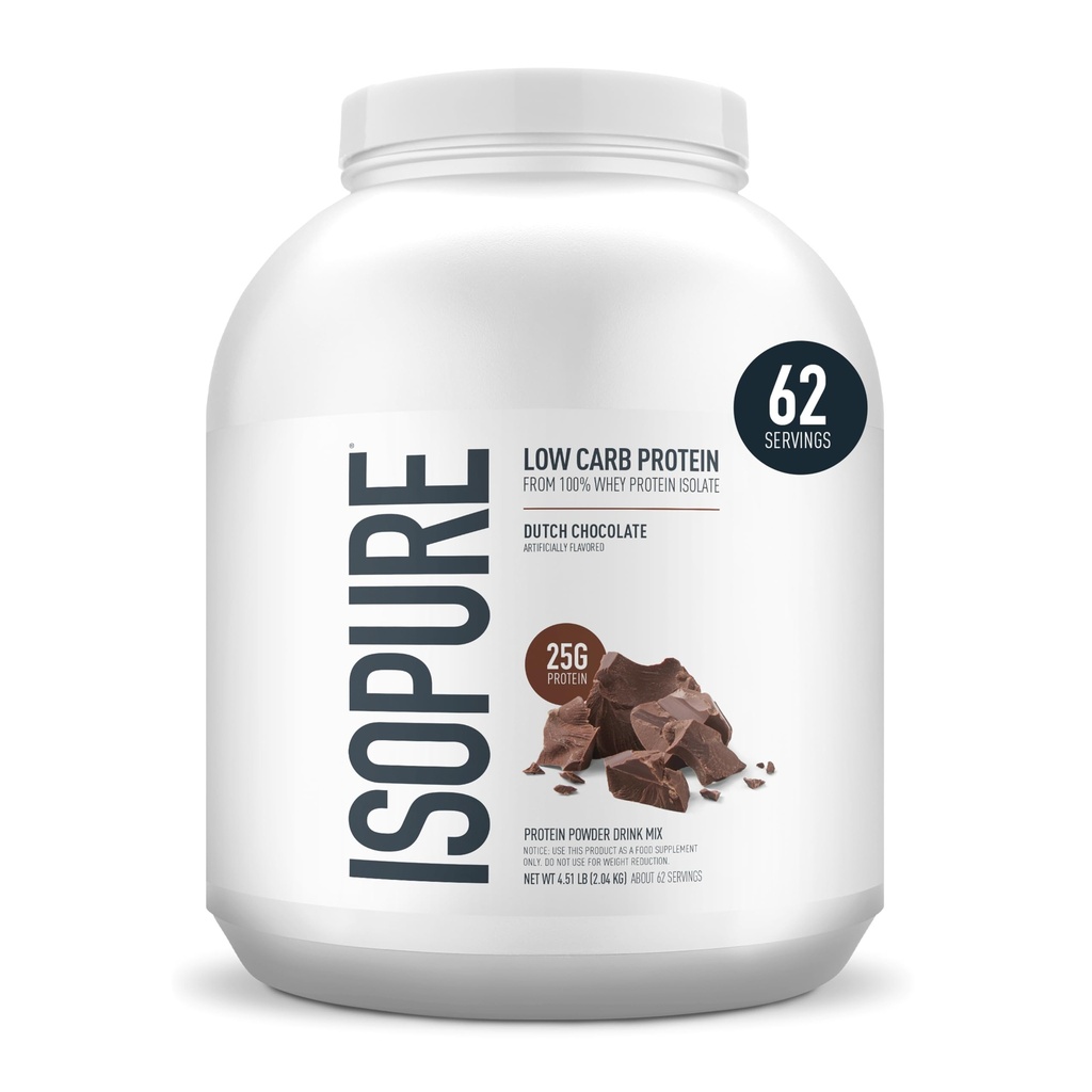 同位素低卡布 100%纯Whey 隔离蛋白粉,无乳糖,无葡萄糖,有维生素,荷兰巧克力,25g蛋白Per service, 4.5 Lbs, 62 services (Package May Vary)