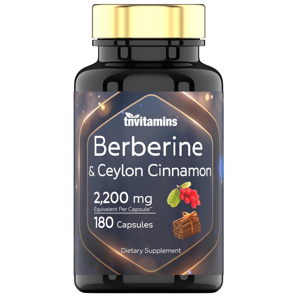 柏柏林配锡兰桂:2200 mg per Capsule - 180 Capsules 天然柏柏林补充剂 心肌和循环系统健康* 6个月供应 ~美国制造!