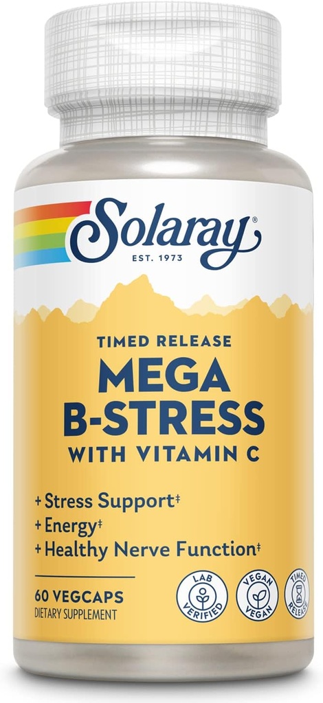SOLARAY 大型维生素B - 压力、能量、红血球和免疫支持、60天保障、Vegan、20次服务、60次Veg Caps