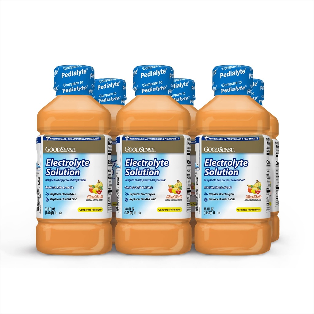 GoodSense Mixed Electrolyte Solutions - 取代电解质,儿童与成年人的流体和锌,脱水的水分饮料,33.8 Fluid Ounces(6包)