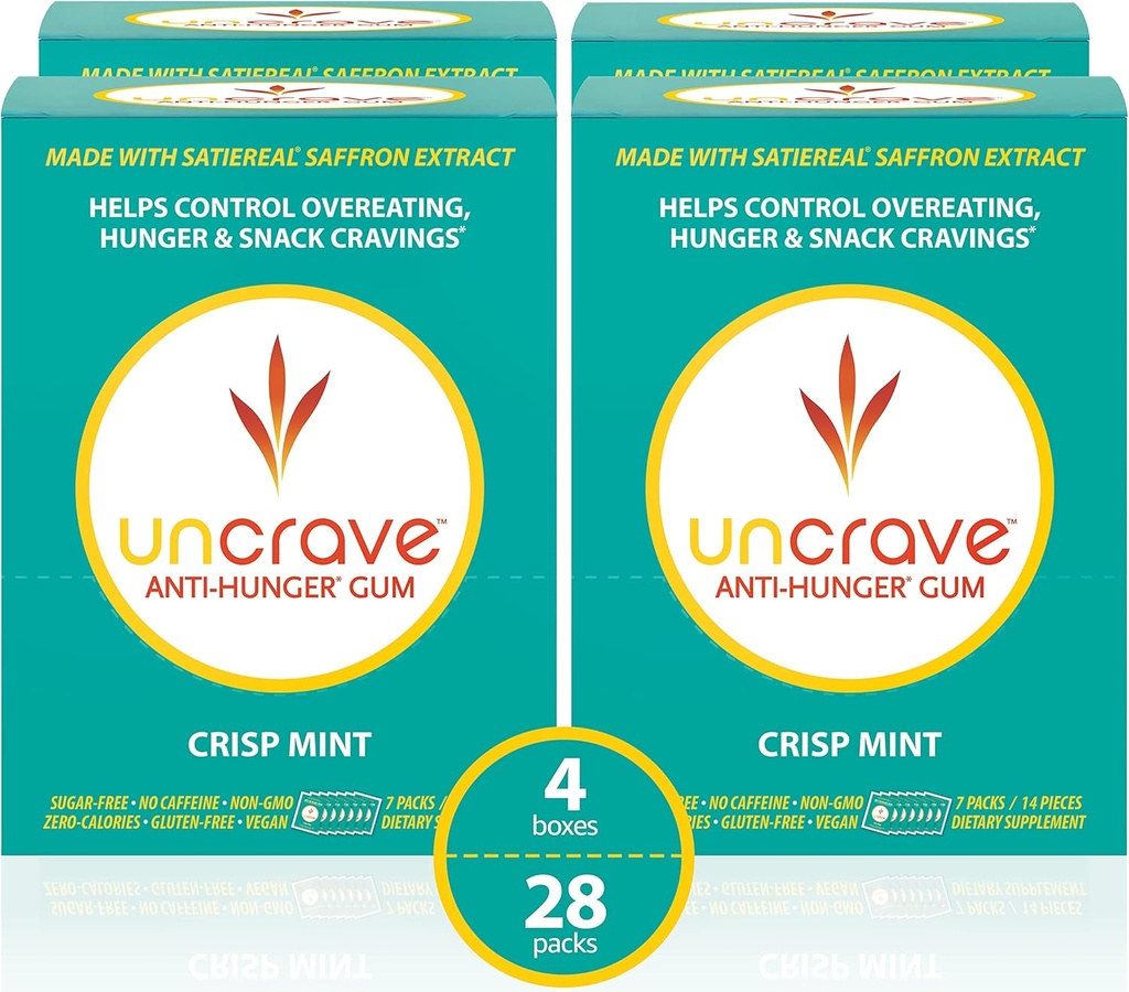 UnCrave Gum - 注入100%纯沙发提取器 – 控制刮片 - 改善Mood - 愿景健康 - 冰块(56片)