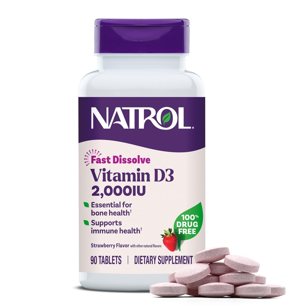 Natrol 快速溶解维生素D3 2,000 IU, 骨和联合健康膳食补充,骨支持补充,90平板,90天供应