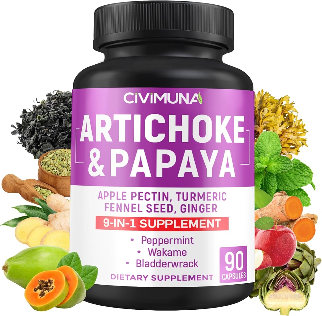 Artichoke Capsules 配有 Artichoke, Papaya, Apple Pectin 和 More - 90 Capsules 3个月供应