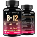 B12与Hyaluronic Acid,Collagen和Folate – 25000 mcg B12 Complex – 最大化吸收和能量 – Gluten Free USA Made, B1, B2, B3, B6, B7, B12 维生素 5000 mcg Methylcobalamin - 60 capsules