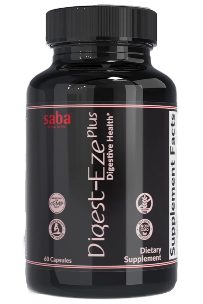 Saba 消化剂-EZE Plus – Broad Spectrum Plant – 来源酶,先生素和亲生素 - 支持消化剂和古特功能,豁免和吸收贝泰因,布罗姆兰 - 60 Capsules