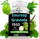 1950mg Soursop Graviola Capsules (Guanábana) 有机叶粉富含抗氧化剂 -- -- 120 Capsules 40